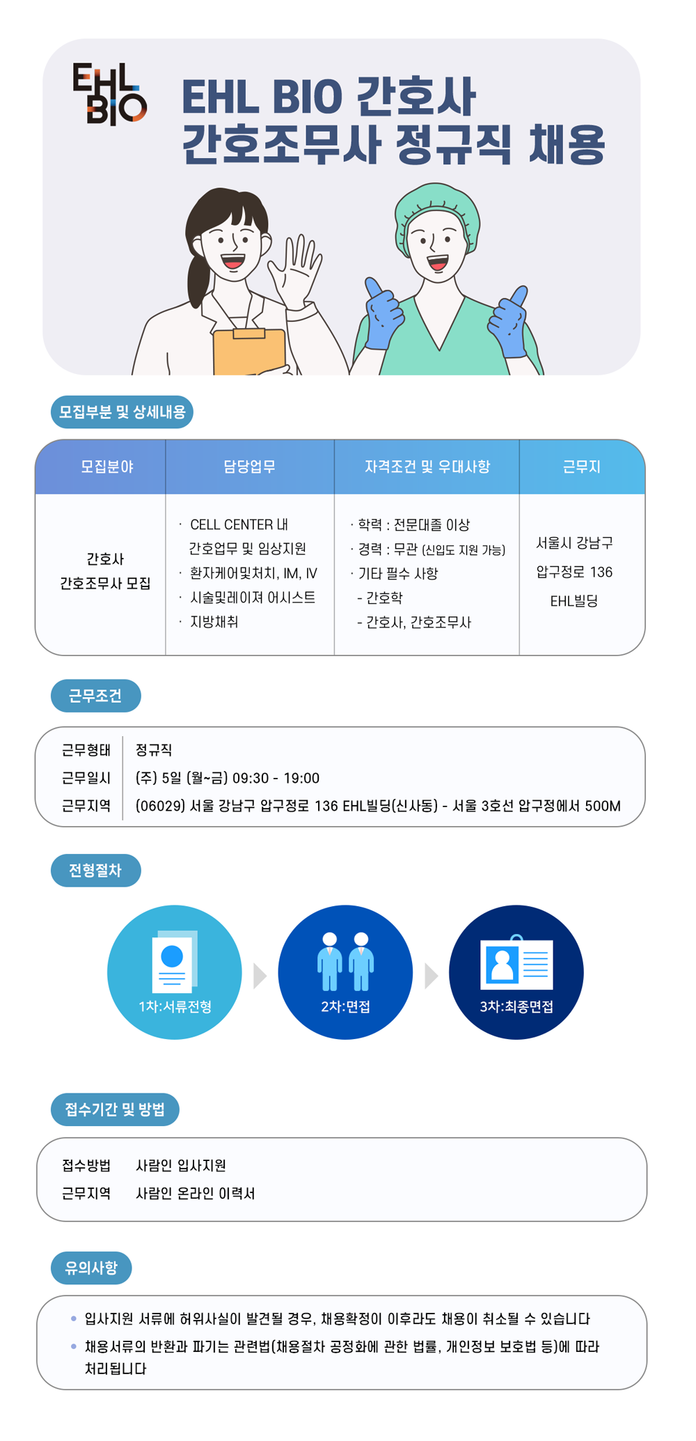[(주)이에이치엘바이오] 간호사, 간호조무사 정규직채용 - 사람인